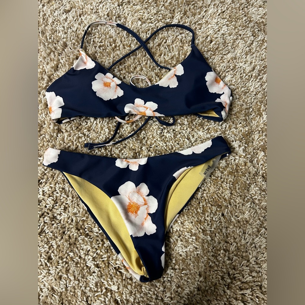 Floral Bikini Set with Yellow Accents